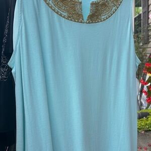 J. Jill Aqua Tank Top with Gold Accents